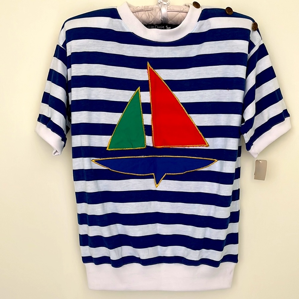 Vintage Le Chois Women’s Striped T-Shirt Short Sleeves with appliqué